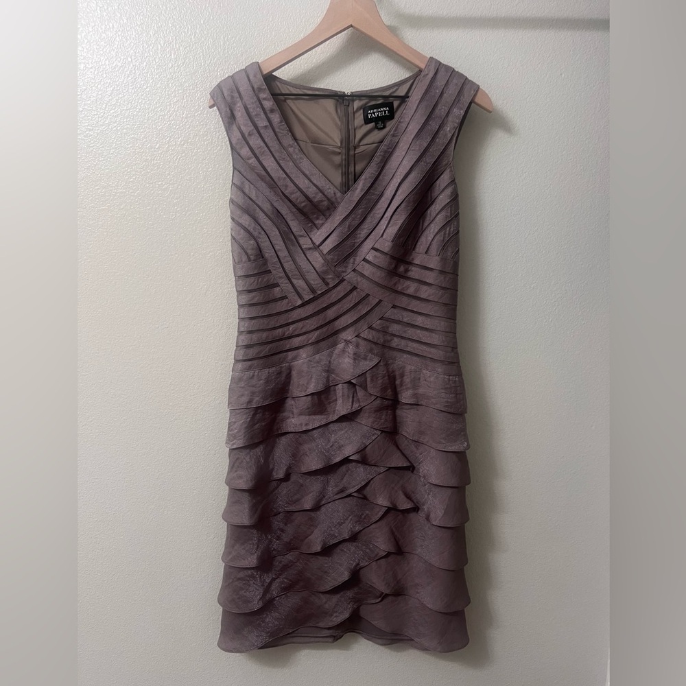 Adrianna Papell Women's Size 10 Mauve Sleeveless Ruffle Formal Cocktail Dress